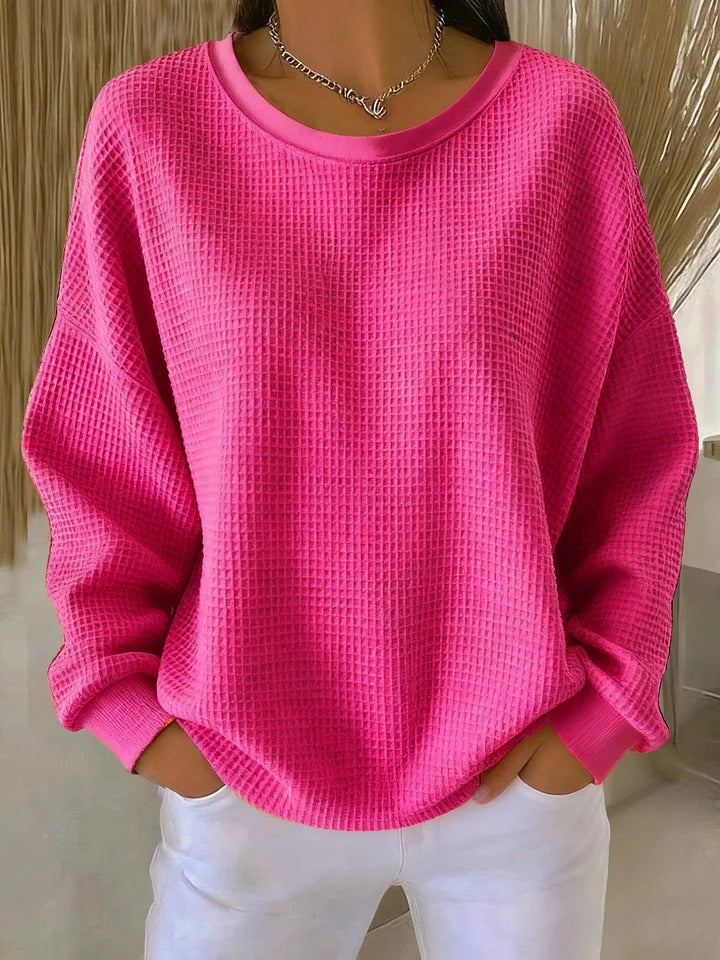 Women's textured waffle jumper with crew neck and long sleeves