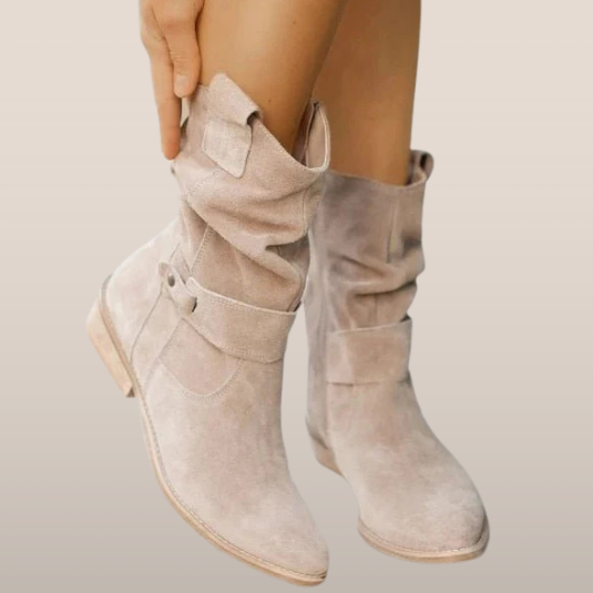 Women's slouch ankle boots with wraparound straps and low heels