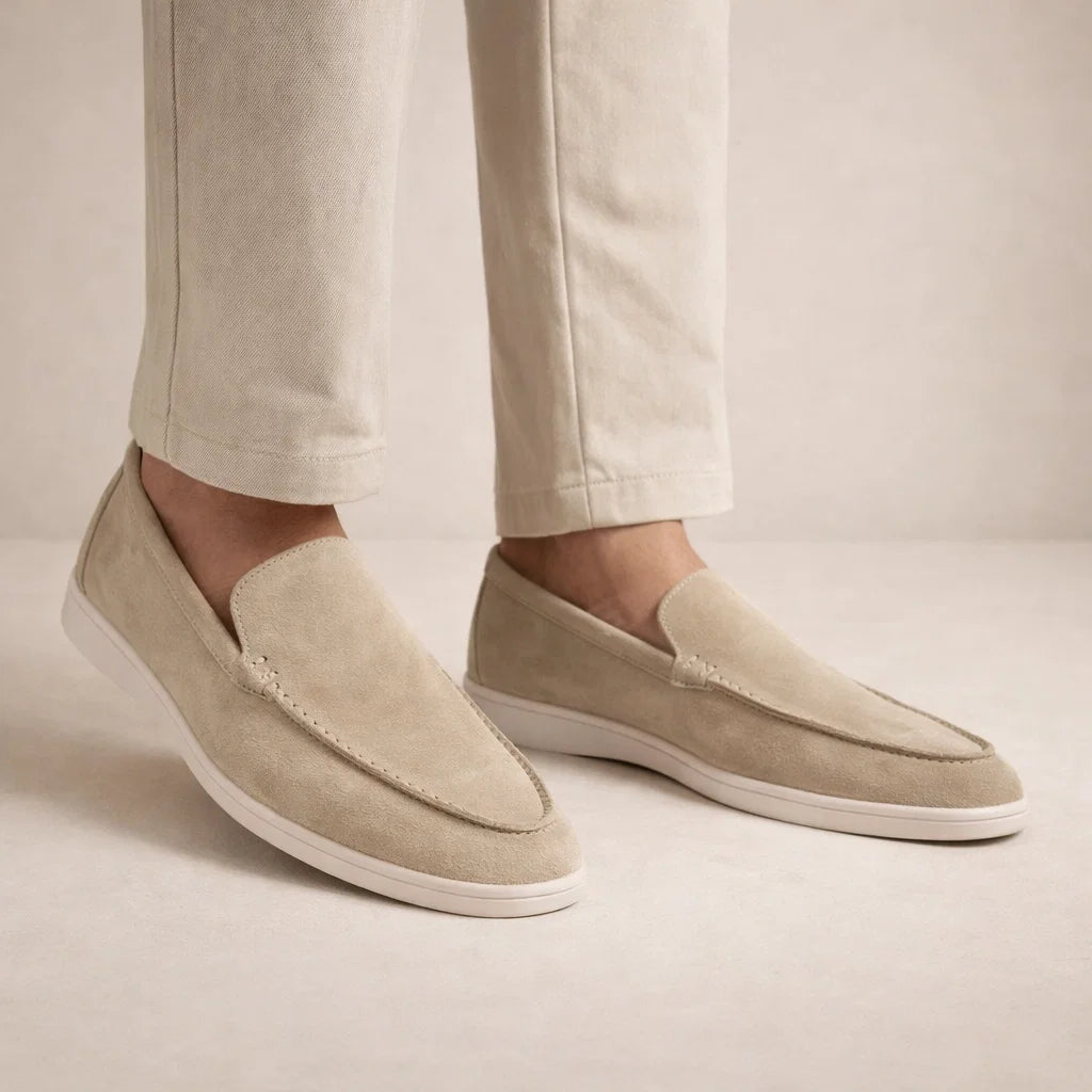 Men's casual moc toe loafers with white flat soles