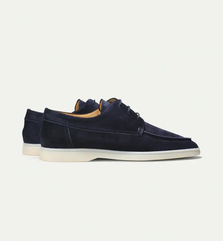 Men's black and beige suede loafer with lace-up front and crepe sole
