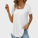 Women's square neck pleated short sleeve blouse in white and green