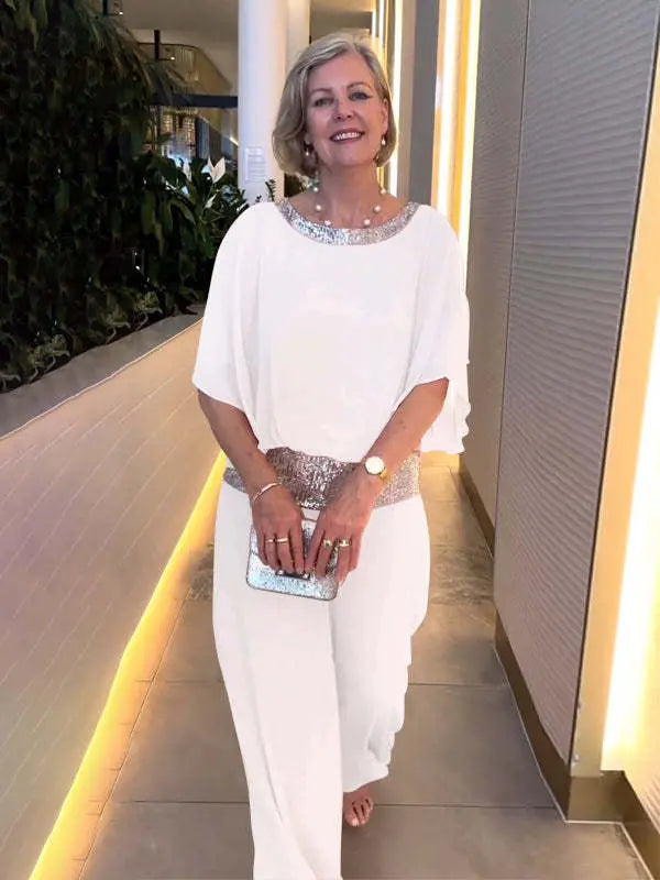 Women's Two-Piece Set — Wide-Sleeve Top & Wide-Leg Trousers