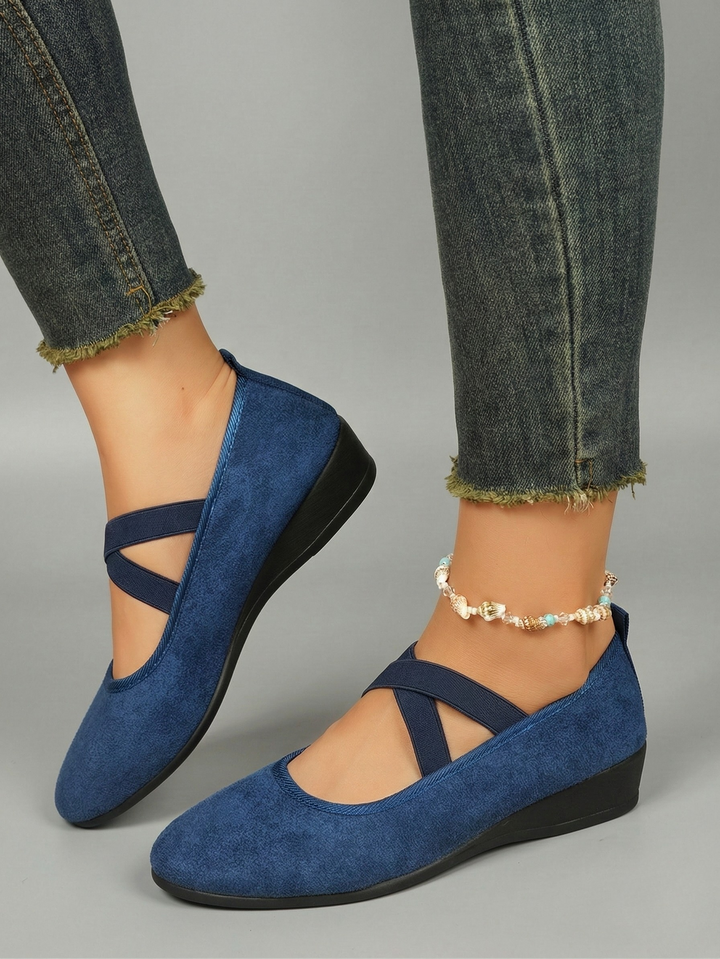Women's Black Platform Wedge, Cross-Strap