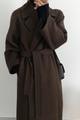 Women's long wrap coat with lapels and waist tie