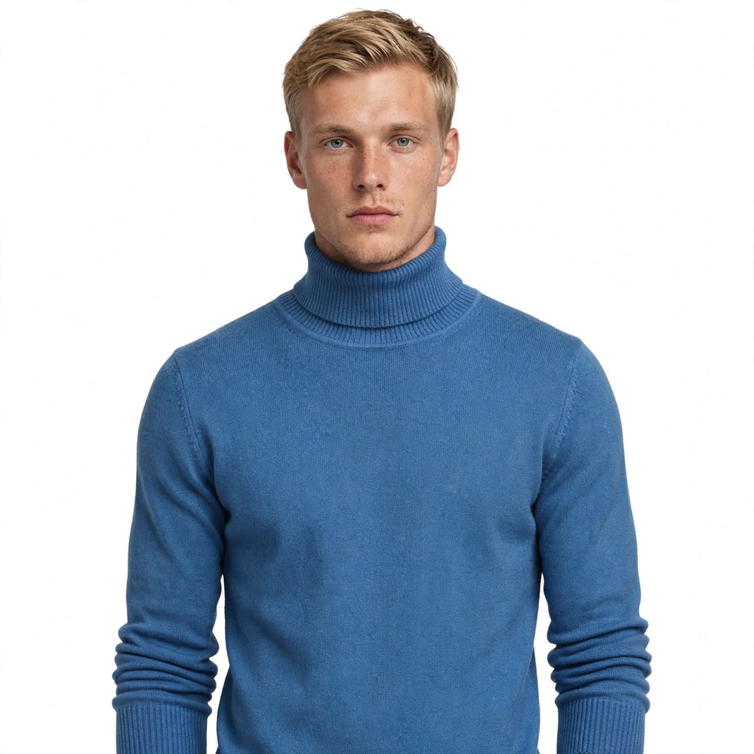 Men's solid turtleneck jumper with long sleeves and ribbed cuffs