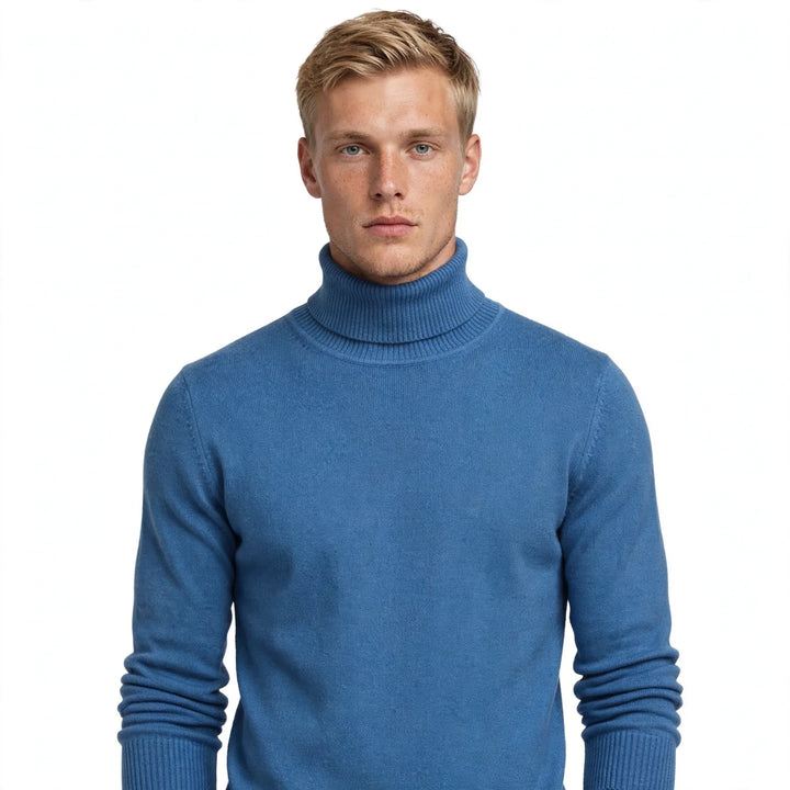 Men's solid turtleneck jumper with long sleeves and ribbed cuffs