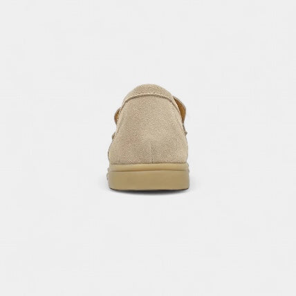 Slip-on loafers with almond-shaped toe, stitched vamp detail and flat sole
