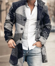 Men's long textured trench coat with double-breasted buttons and notched collar