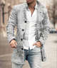 Men's long textured trench coat with double-breasted buttons and notched collar