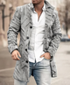 Men's long textured trench coat with double-breasted buttons and notched collar