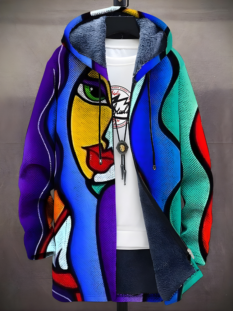 Unisex multicoloured abstract pop art zip-up hoodie with hood and long sleeves