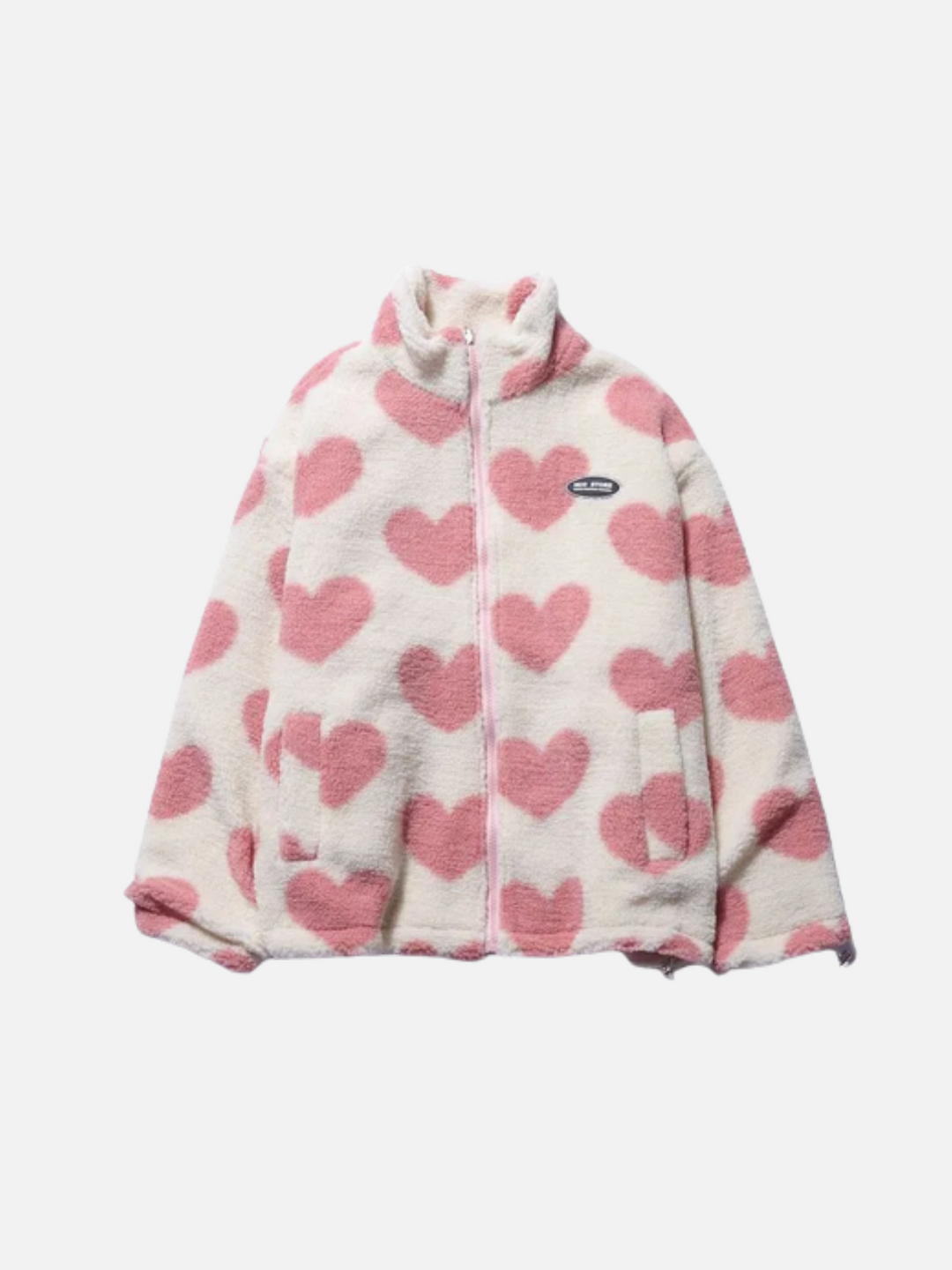 Reversible hooded coat with heart-print fleece-look lining