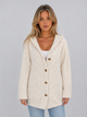 Women's long textured hooded cardigan with button front and long sleeves