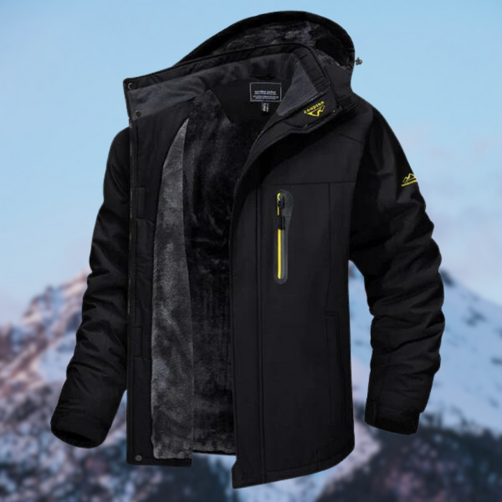 Unisex hooded winter parka with multiple pockets and plush-looking lining