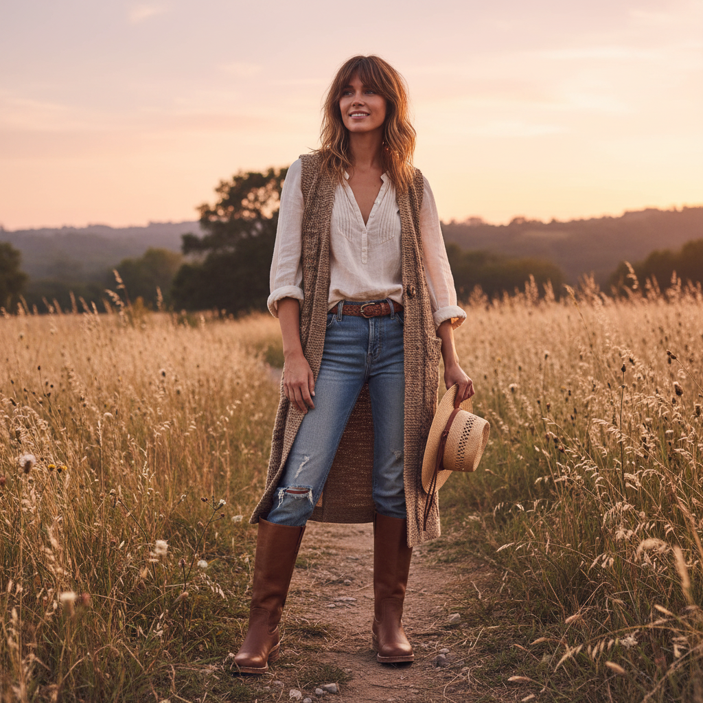 Women's knee-high boots with panelled shafts, rounded toes and block heels