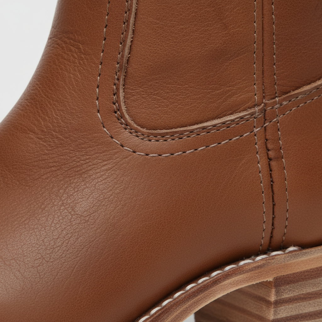 Women's knee-high boots with panelled shafts, rounded toes and block heels