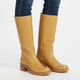 Women's knee-high boots with panelled shafts, rounded toes and block heels