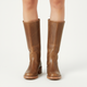 Women's knee-high boots with panelled shafts, rounded toes and block heels