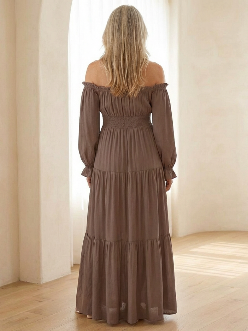 Aveline | Off Shoulder Long Sleeve Smocked Maxi Dress for Women - Image 3