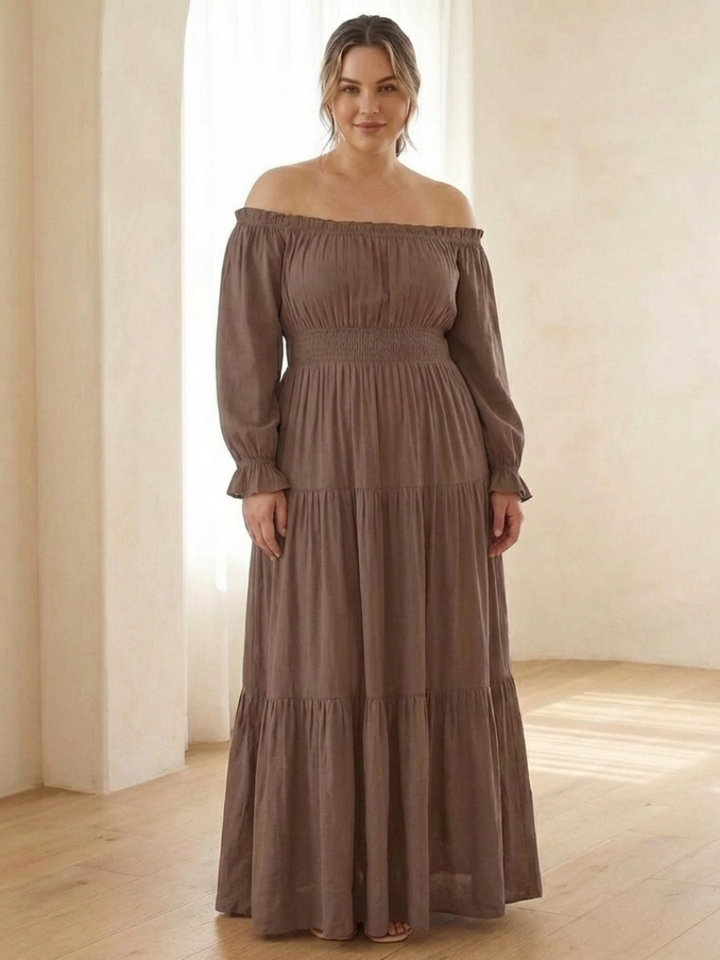 Aveline | Off Shoulder Long Sleeve Smocked Maxi Dress for Women - Image 4
