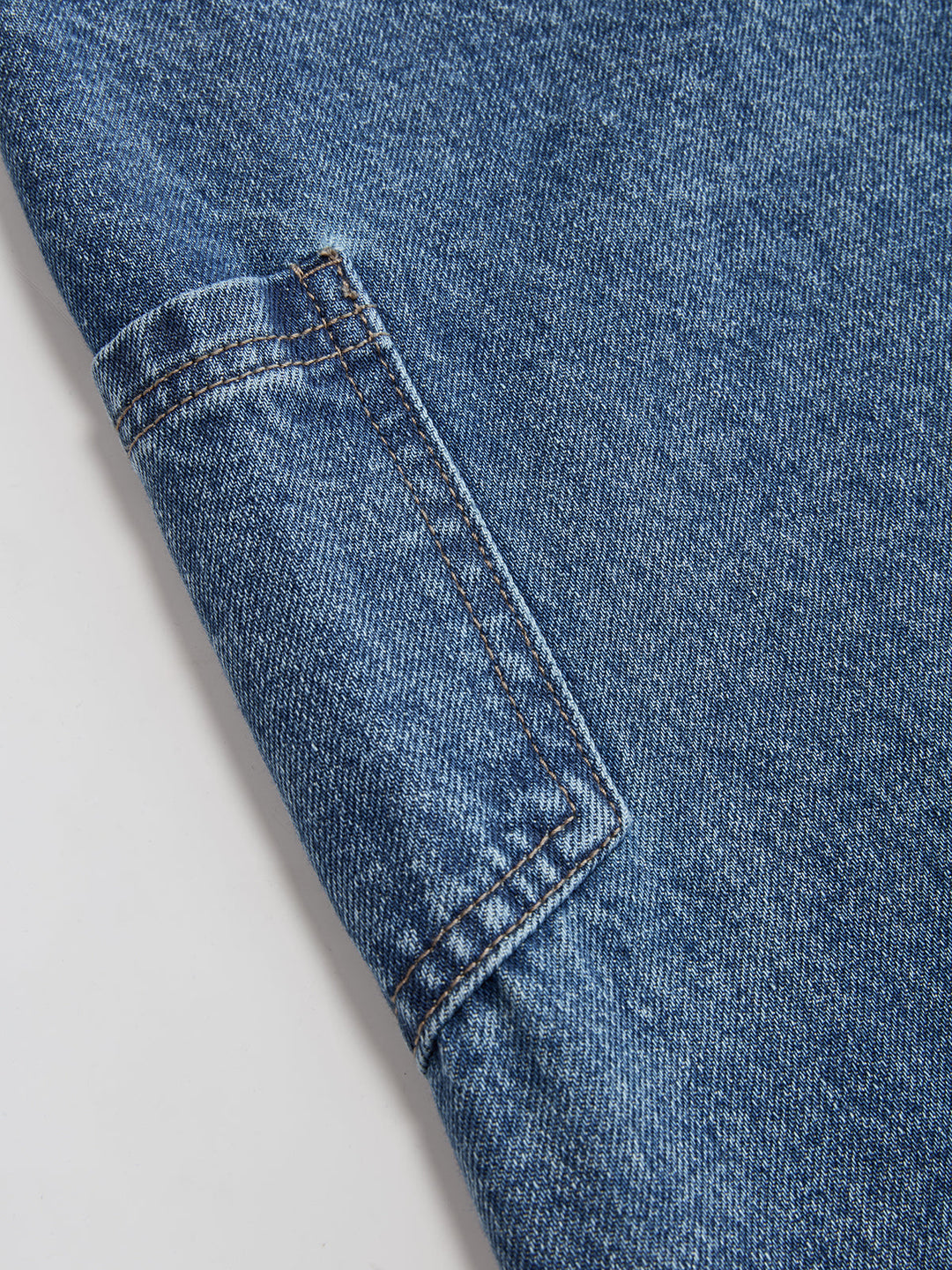 Blue women's cross-front wide-leg cropped jeans with button waistband and cargo pocket