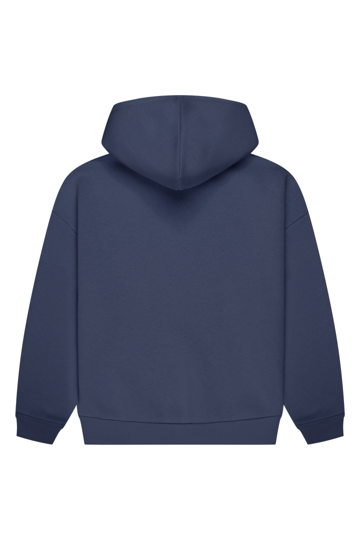 Women's navy hooded sweatshirt with long sleeves, ribbed trims and centre logo