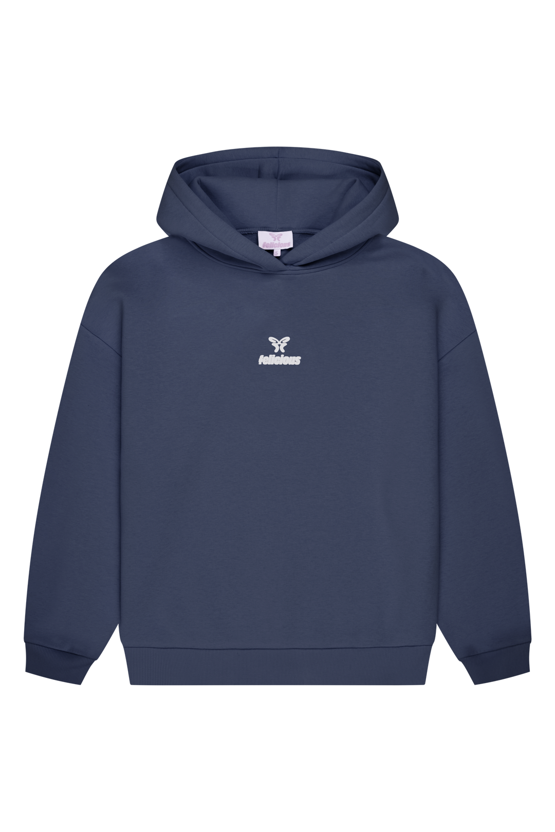 Women's navy hooded sweatshirt with long sleeves, ribbed trims and centre logo