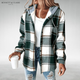 Women's checked hooded cardigan with long sleeves and button front