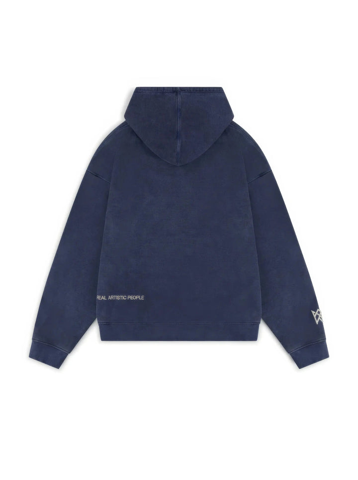 Women's blue graphic pullover hoodie with kangaroo pocket