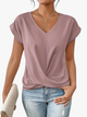 Women's mauve V-neck short sleeve wrap top