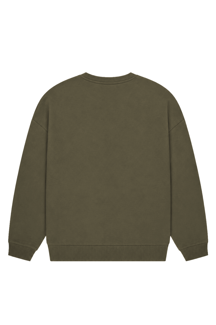 Women's green crewneck sweatshirt with tonal chest logo and ribbed trims