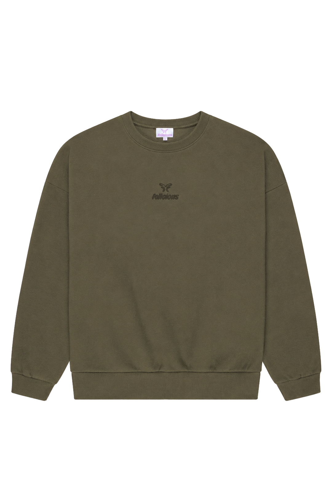 Women's green crewneck sweatshirt with tonal chest logo and ribbed trims