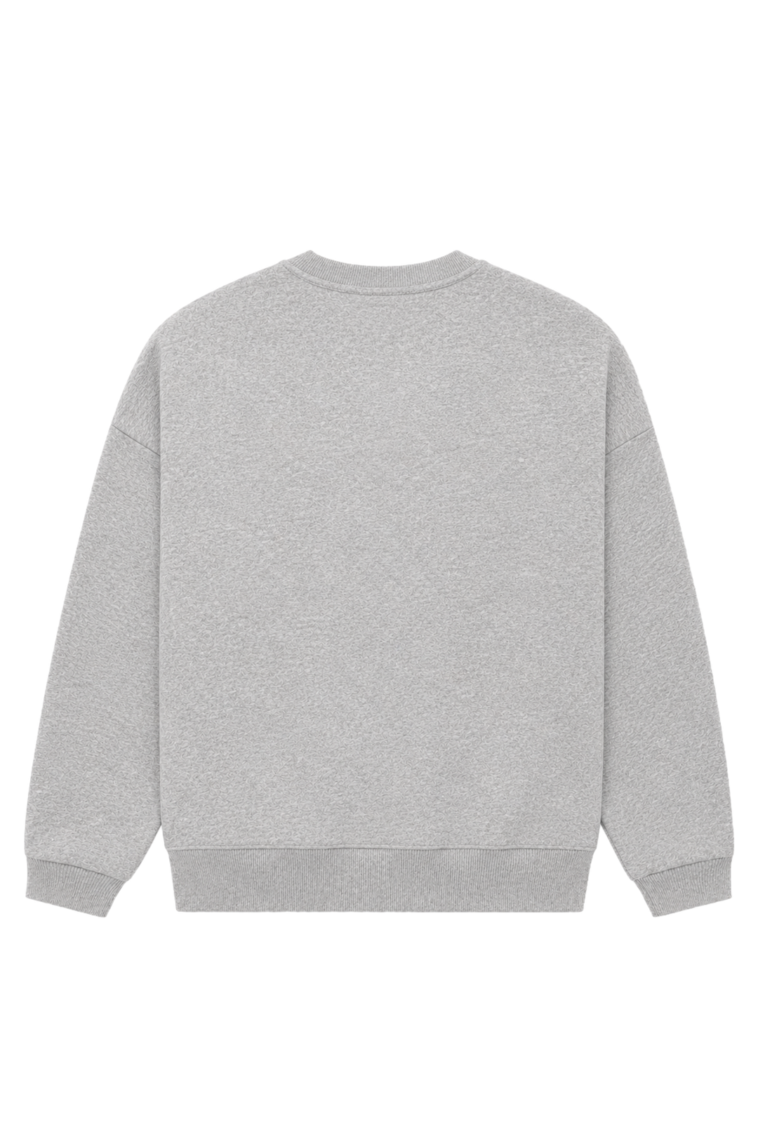 Women's light grey crewneck sweatshirt with pink chest logo and long sleeves
