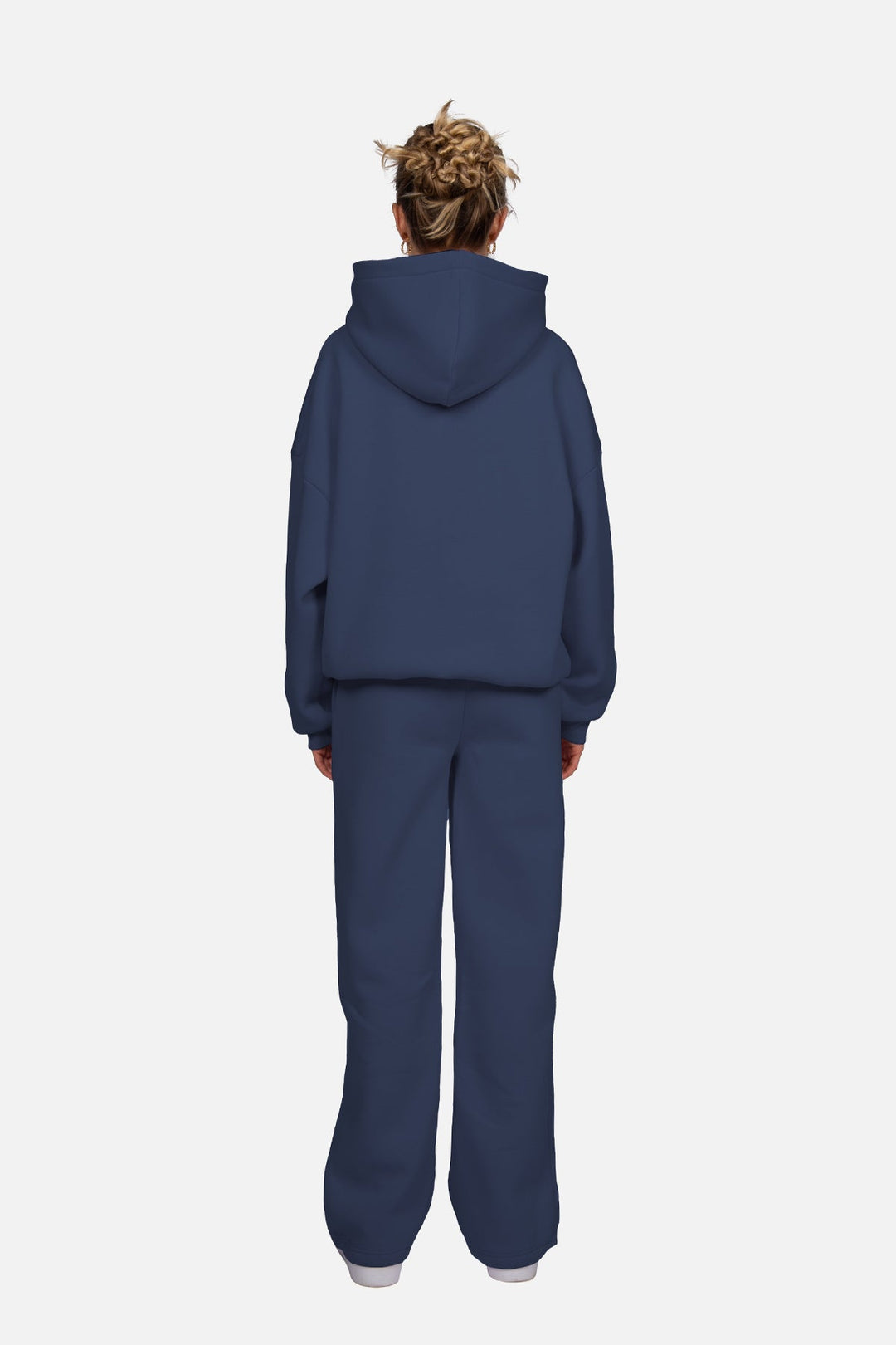 Women's navy hooded sweatshirt with long sleeves, ribbed trims and centre logo