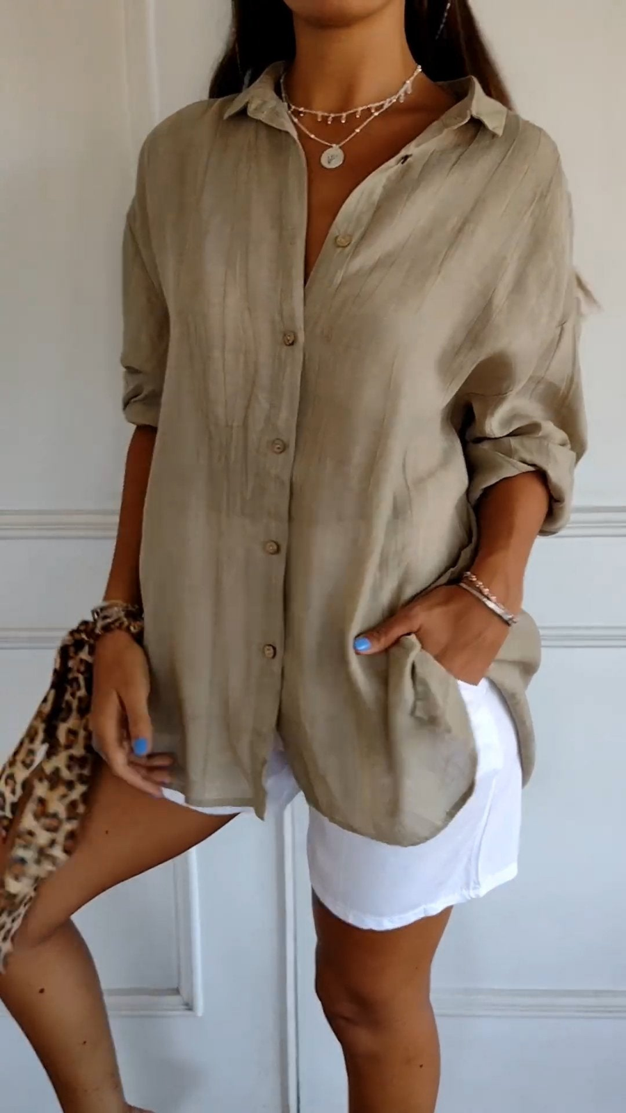 Women's Oversized Button-Down Shirt, Collared Long Sleeve