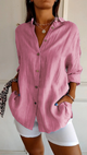 Women's Oversized Button-Down Shirt, Textured Weave