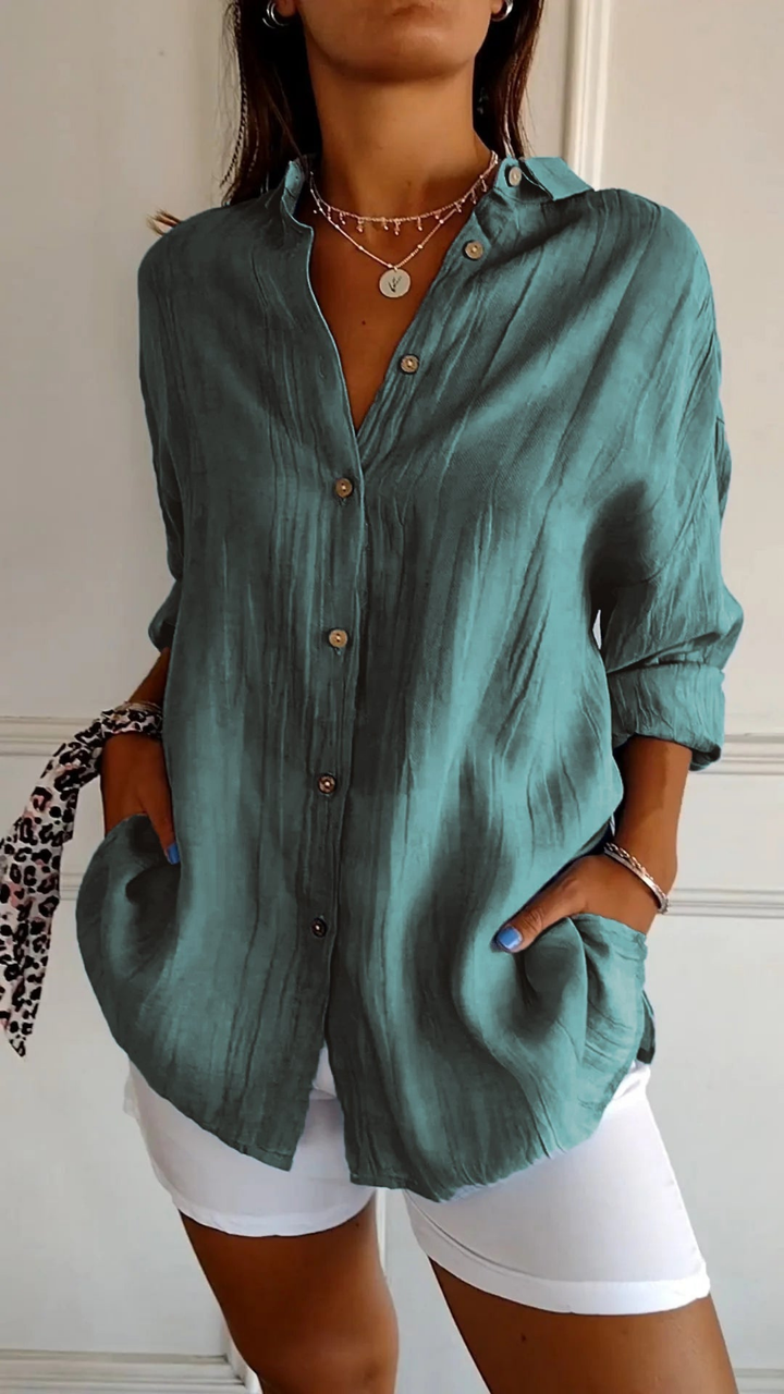 Women's Oversized Button-Down Shirt, Collared Long Sleeve
