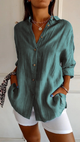 Women's Oversized Button-Down Collared Shirt, Blue