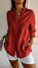 Women's Oversized Button-Down Collared Shirt, Blue