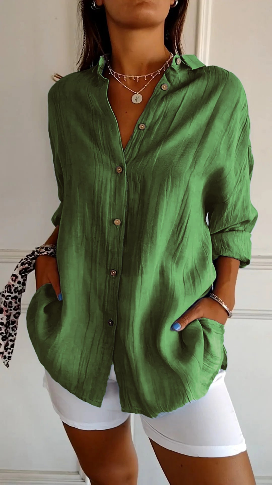 Women's Oversized Button-Down Collared Shirt, Blue