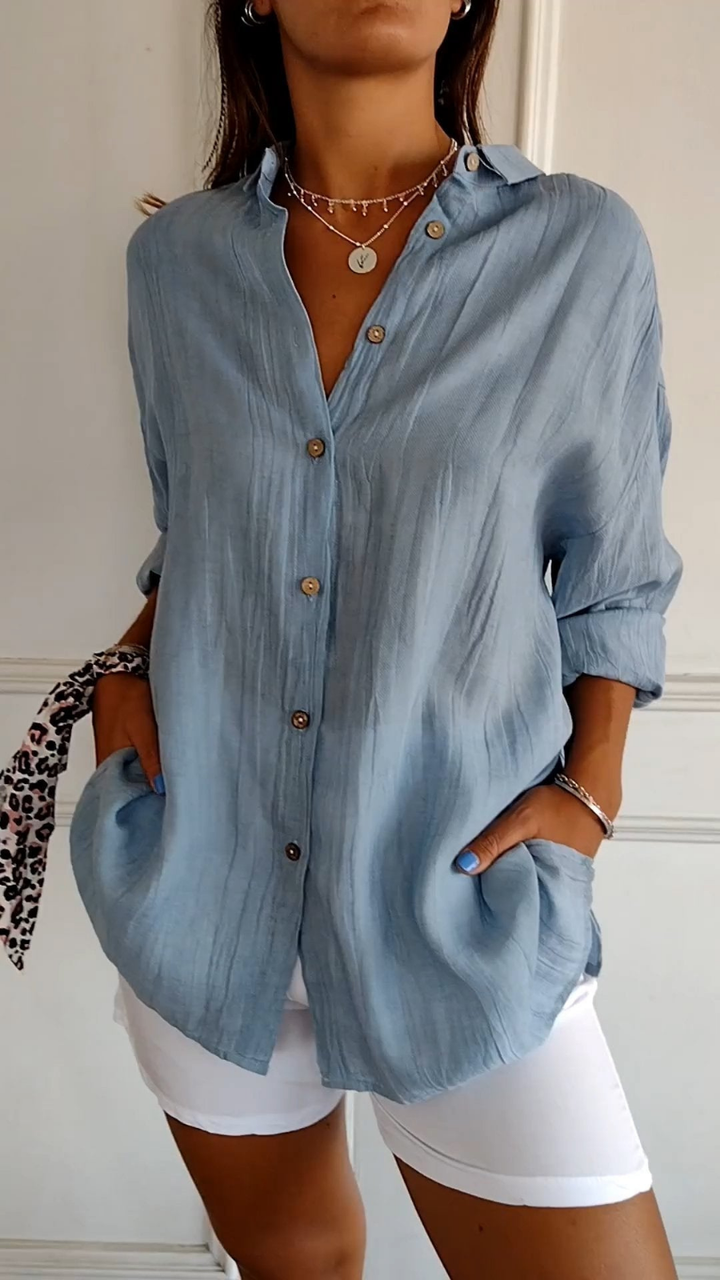 Women's Oversized Button-Down Shirt, Collared Long Sleeve