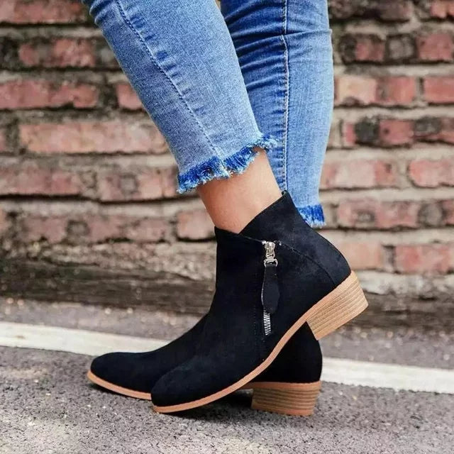 Women's ankle boots with side zips and low block heels