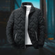 Men's quilted jacket with stand collar, geometric pattern and zipped pockets