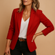 Women's slim fit one-button blazer with notched lapels and long sleeves