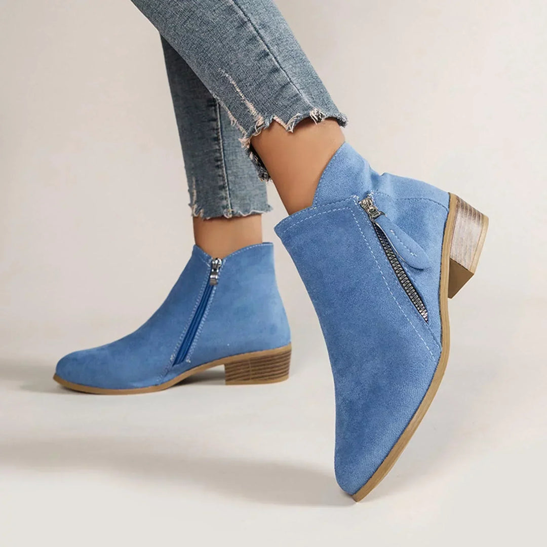 Women's ankle boots with side zips and low block heels