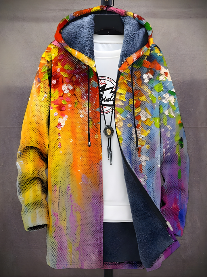 Unisex multicoloured abstract graphic zip-up hoodie with lined hood and long sleeves
