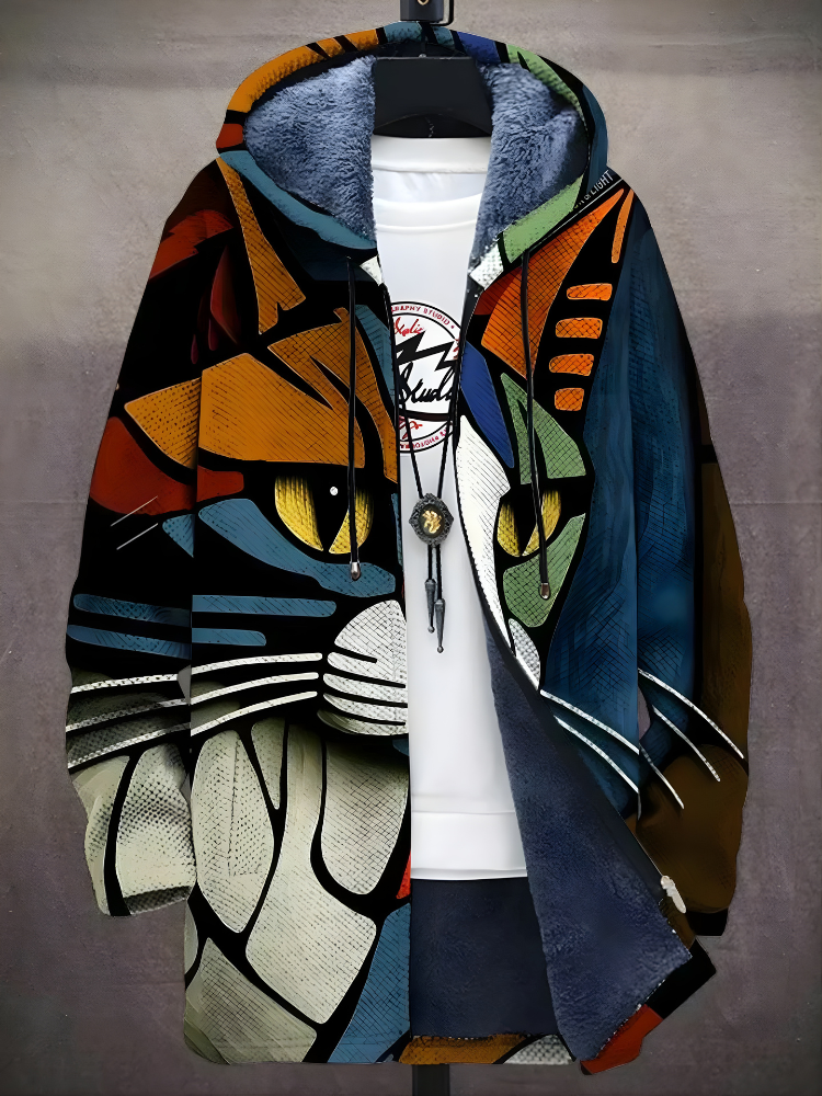 Unisex multicoloured abstract graphic zip-up hoodie with lined hood and long sleeves