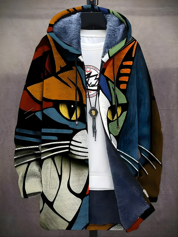 Unisex multicoloured abstract graphic zip-up hoodie with lined hood and long sleeves
