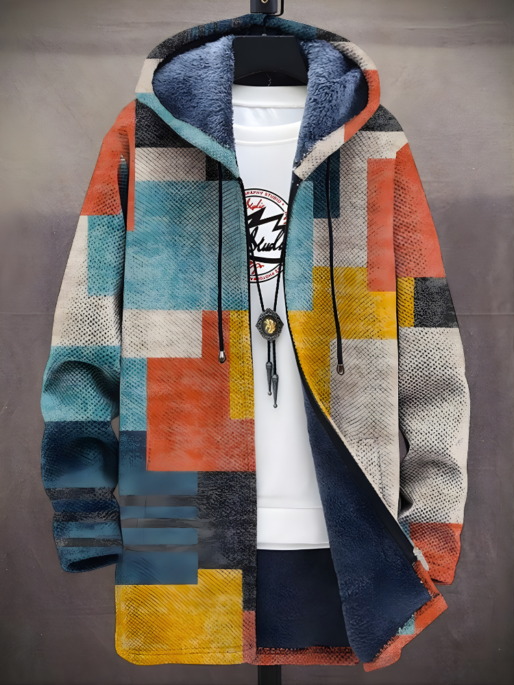 Unisex multicoloured abstract graphic zip-up hoodie with lined hood and long sleeves