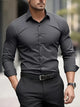 Men's slim fit long-sleeved button-up shirt with spread collar